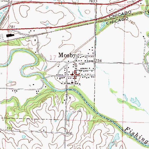 Topographic Map of Mosby Post Office, MO