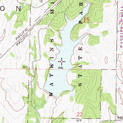Topographic Map of Watkins Mill Lake, MO