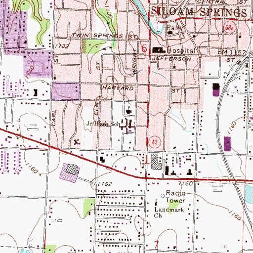Topographic Map of Siloam Springs Junior High School, AR