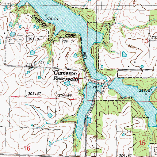 Topographic Map of City of Cameron Reservoir Number 1 Dam, MO