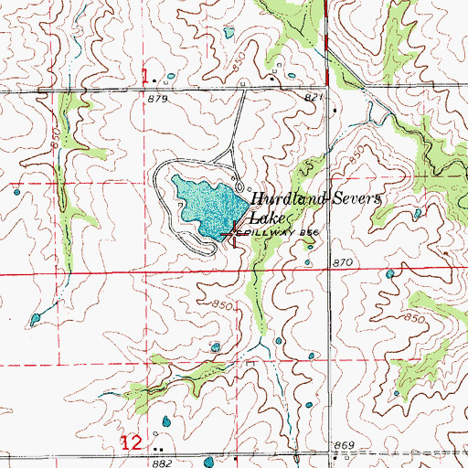 Topographic Map of Hurdland Severs Lake Dam, MO