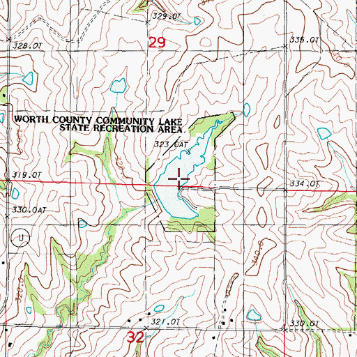 Topographic Map of Worth County Community Lake, MO