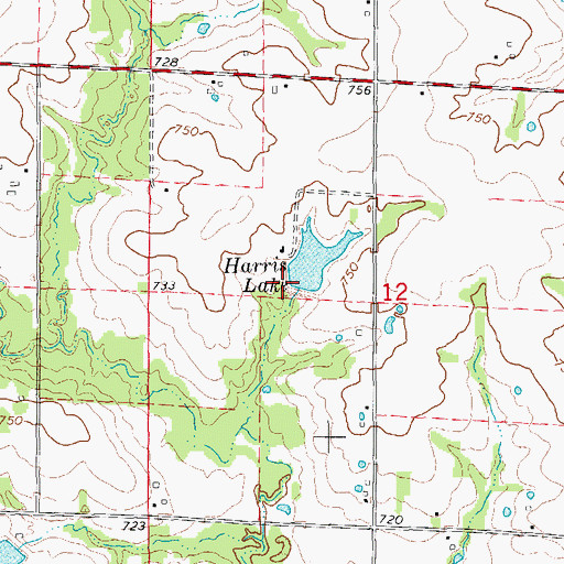 Topographic Map of Harris Lake Dam, MO