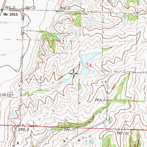 Topographic Map of Wales Lake Dam, MO