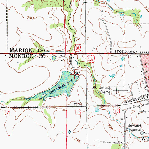 Topographic Map of City of Monroe Dam A, MO
