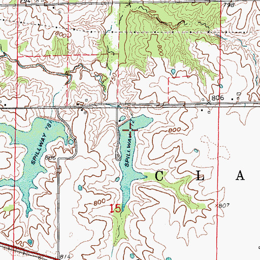 Topographic Map of Clarence City Old Lake Dam, MO