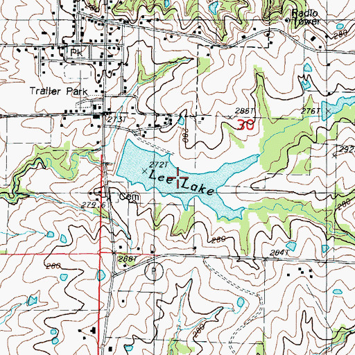 Topographic Map of Lee Lake, MO