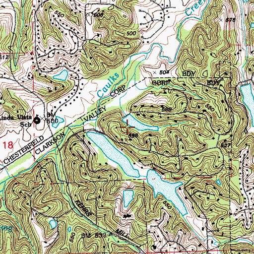 Topographic Map of Kehrs Mill Trail East Lake Dam, MO