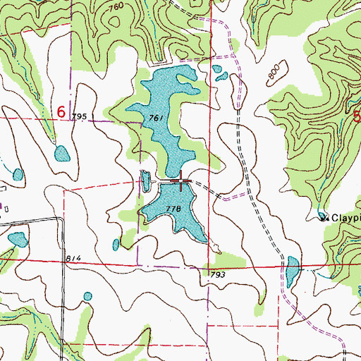 Topographic Map of Whetstone Creek Wildlife Area Section 6 Upper Dam, MO