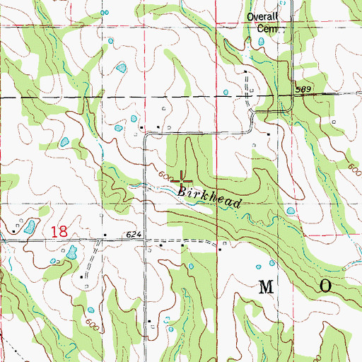 Topographic Map of Birkhead Lake Dam, MO