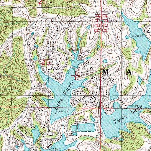 Topographic Map of Berndt Lake NE SE Section 25 Dam, MO