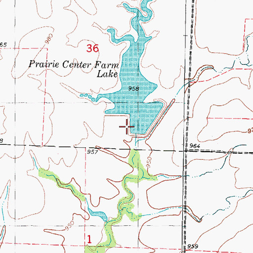 Topographic Map of Prairie Center Farm Dam, MO