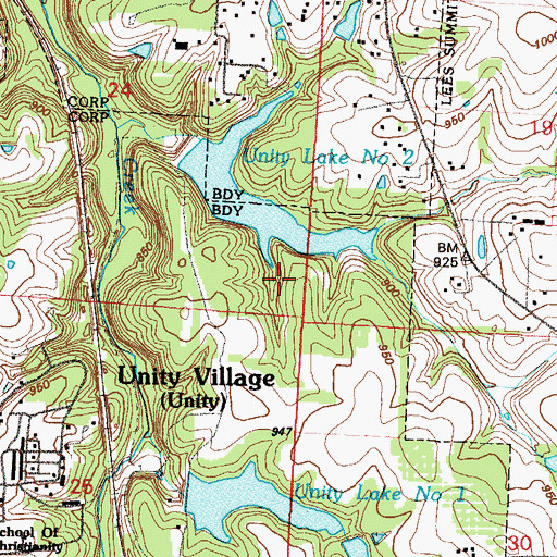 Topographic Map of Unity Lake Number Two, MO