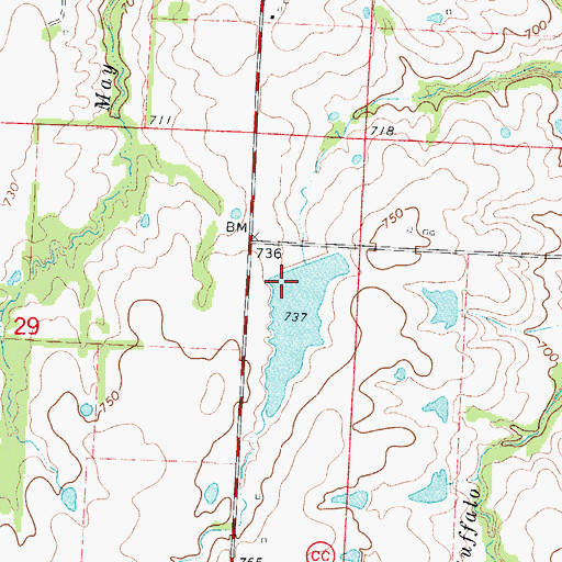 Topographic Map of Wicker Lake Dam, MO