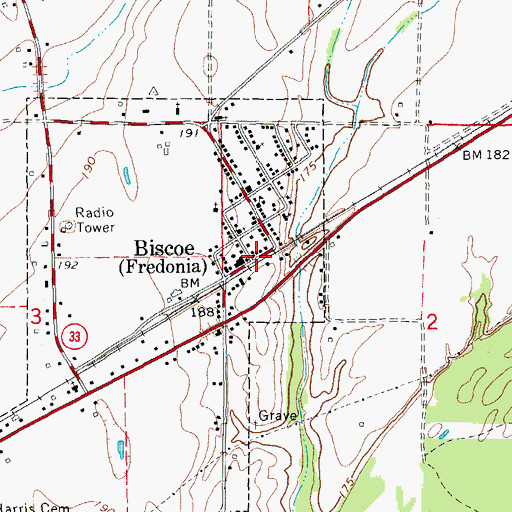 Topographic Map of Biscoe, AR
