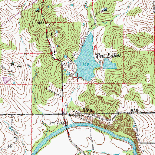 Topographic Map of Tea Lakes Dam Number 1, MO