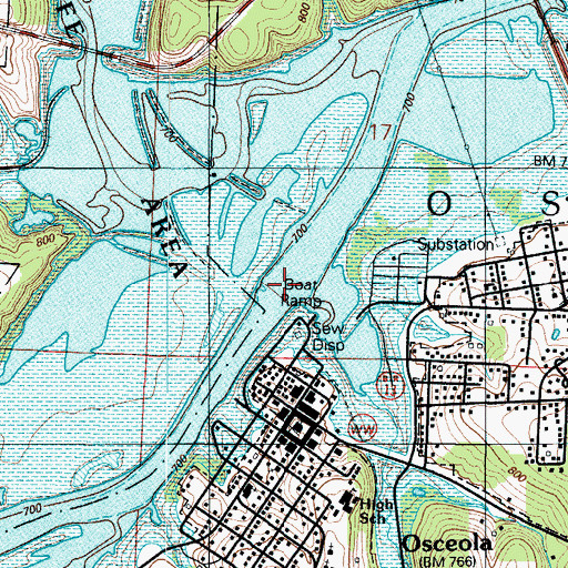 Topographic Map of Osceola Dam, MO