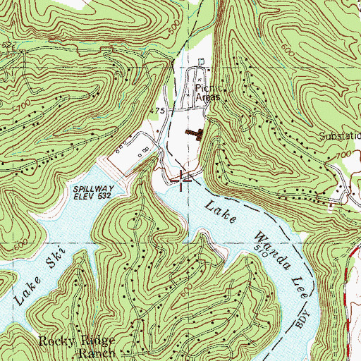 Topographic Map of Lake Wanda Lee Dam, MO