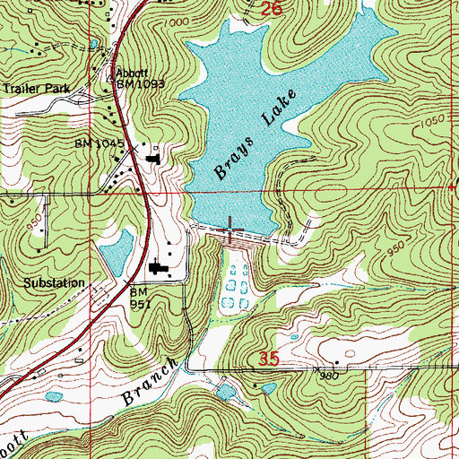 Topographic Map of Brays Lake Dam, MO