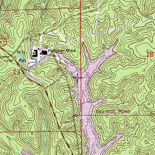 Topographic Map of Fletcher Tailings Pond Dam, MO