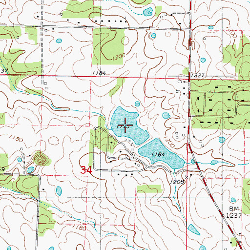 Topographic Map of Number 54 Lake, MO