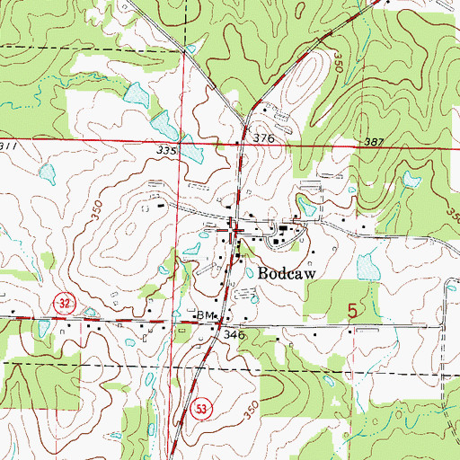 Topographic Map of Bodcaw, AR