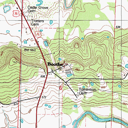 Topographic Map of Boothe, AR