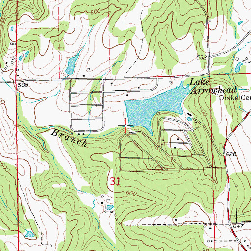 Topographic Map of Lake Arrowhead Dam, MO