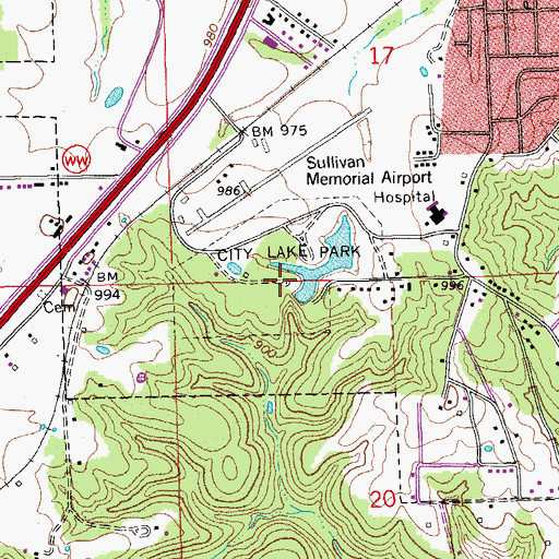Topographic Map of City Park Lake Dam, MO