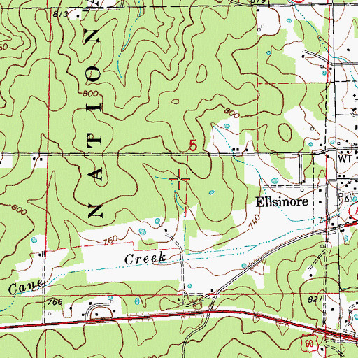 Topographic Map of Wallace Lake Dam, MO