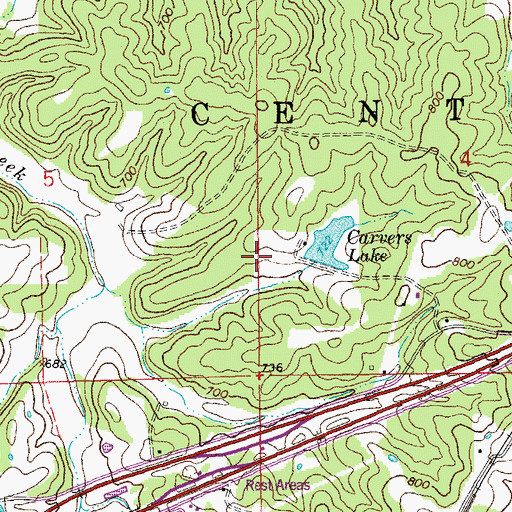Topographic Map of Carvers Lake Dam, MO
