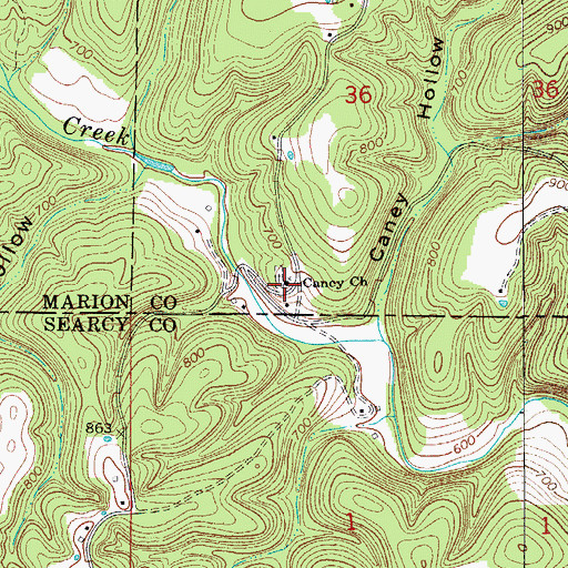 Topographic Map of Caney Church of Christ, AR