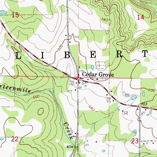 Topographic Map of Cedar Grove, AR