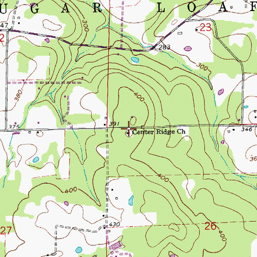 Topographic Map of Center Ridge Baptist Church, AR