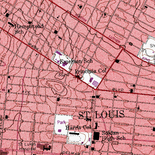 Topographic Map of Principia College, MO
