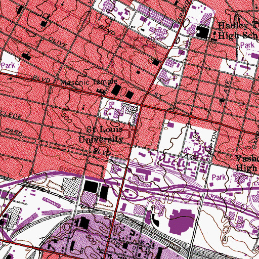 Topographic Map of Saint Louis University, MO