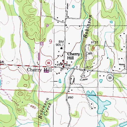 Topographic Map of Cherry Hill, AR