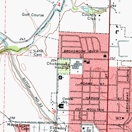 Topographic Map of Baptist Memorial Hospital Blytheville, AR