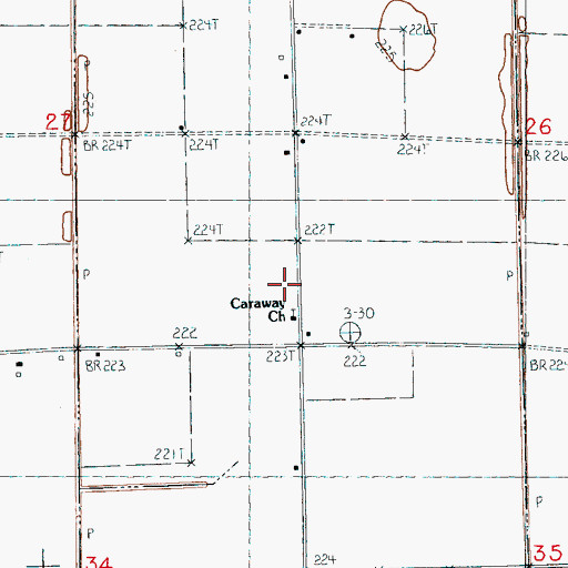 Topographic Map of Caraway Church, AR