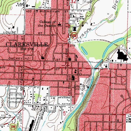 Topographic Map of Clarksville, AR