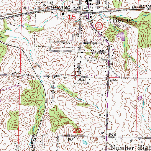 Topographic Map of Township of Bevier, MO
