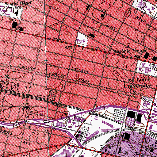 Topographic Map of City of Saint Louis, MO