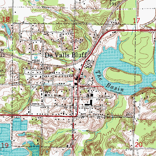 Topographic Map of De Valls Bluff, AR