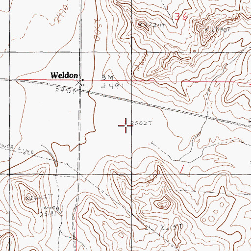 Topographic Map of Weldon, MT