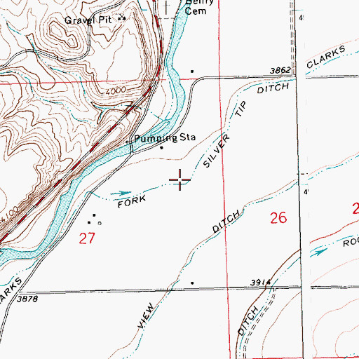 Topographic Map of Clarks Fork and Silver Tip Ditch, MT