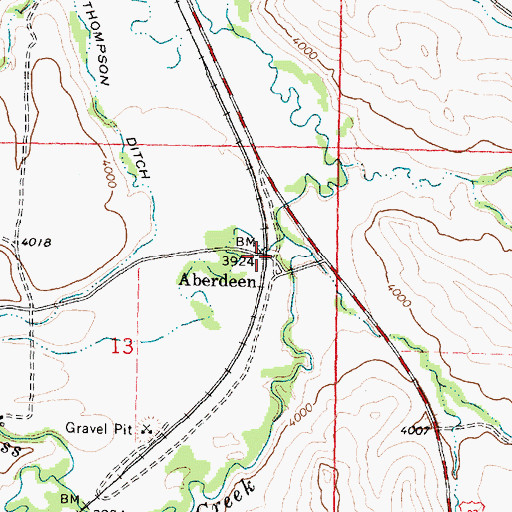Topographic Map of Aberdeen, MT