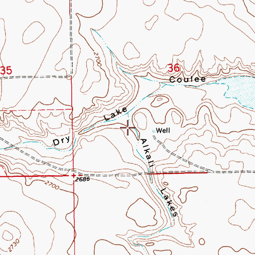 Topographic Map of Alkali Lakes Coulee, MT