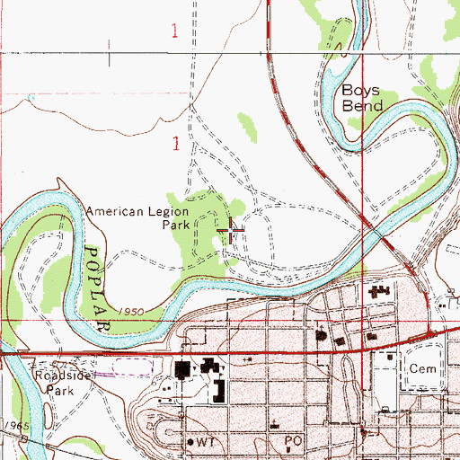 Topographic Map of American Legion Park, MT