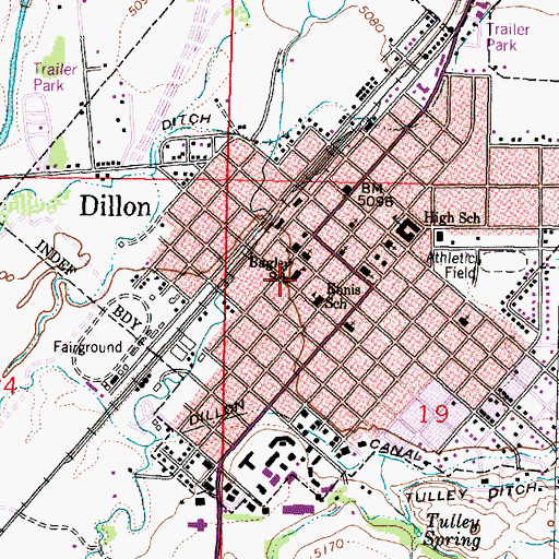 Topographic Map of Bagley School (historical), MT