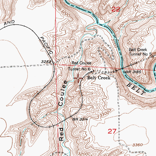 Topographic Map of Belt Creek, MT